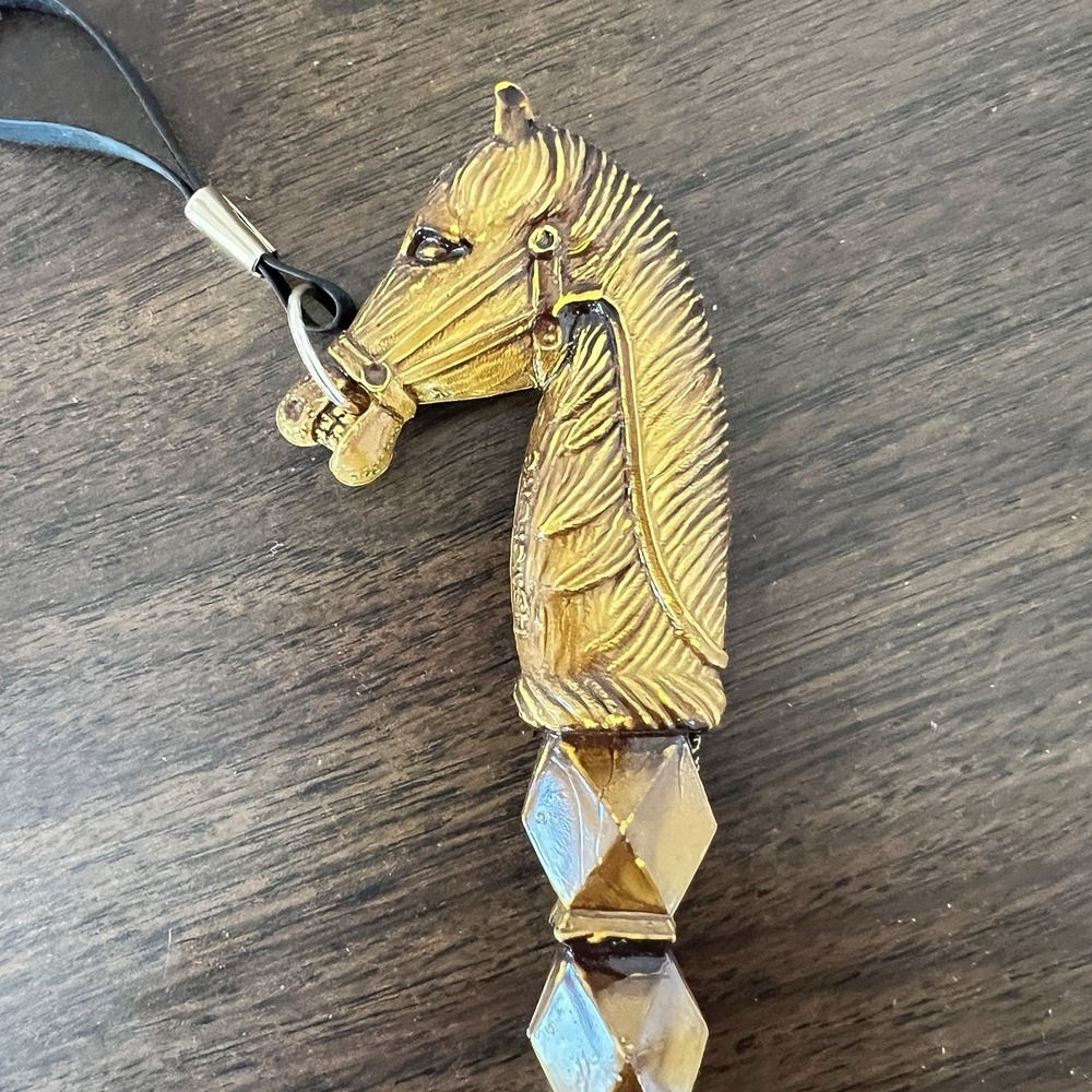 Vintage Horse Handle Hair Brush Equestrian Design Gold & Amber Tone